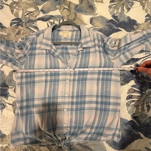 *EUC* Cloth & Stone Blue and Pink Plaid Button Down Shirt - Picture 6 of 7